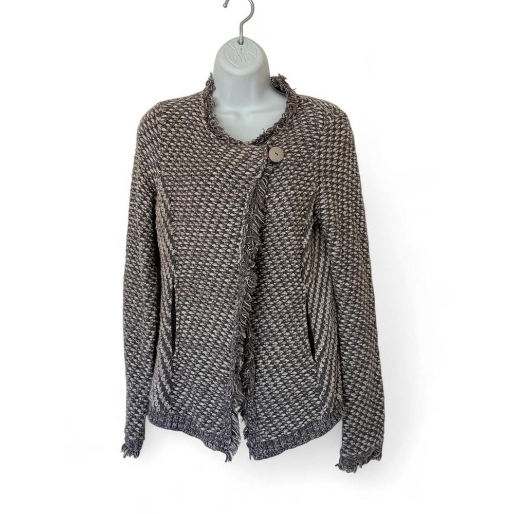 Angel of the North Anthropologie Gray Marled Fringed Cardigan Sweater Medium